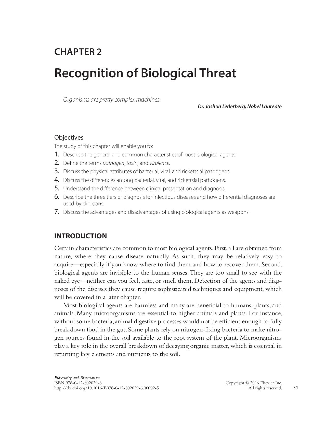 Recognition of Biological Threat