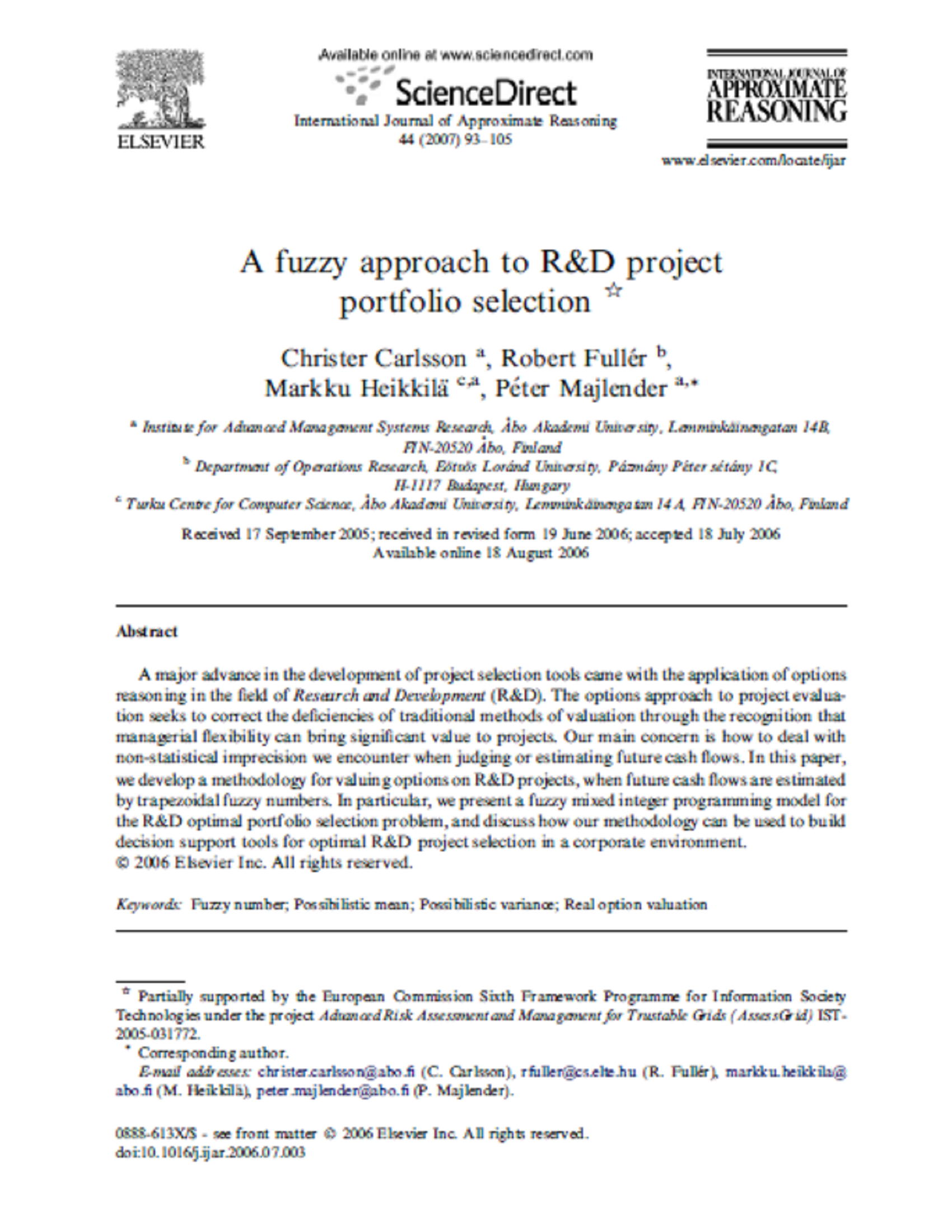 A fuzzy approach to R&D projectportfolio selection 20