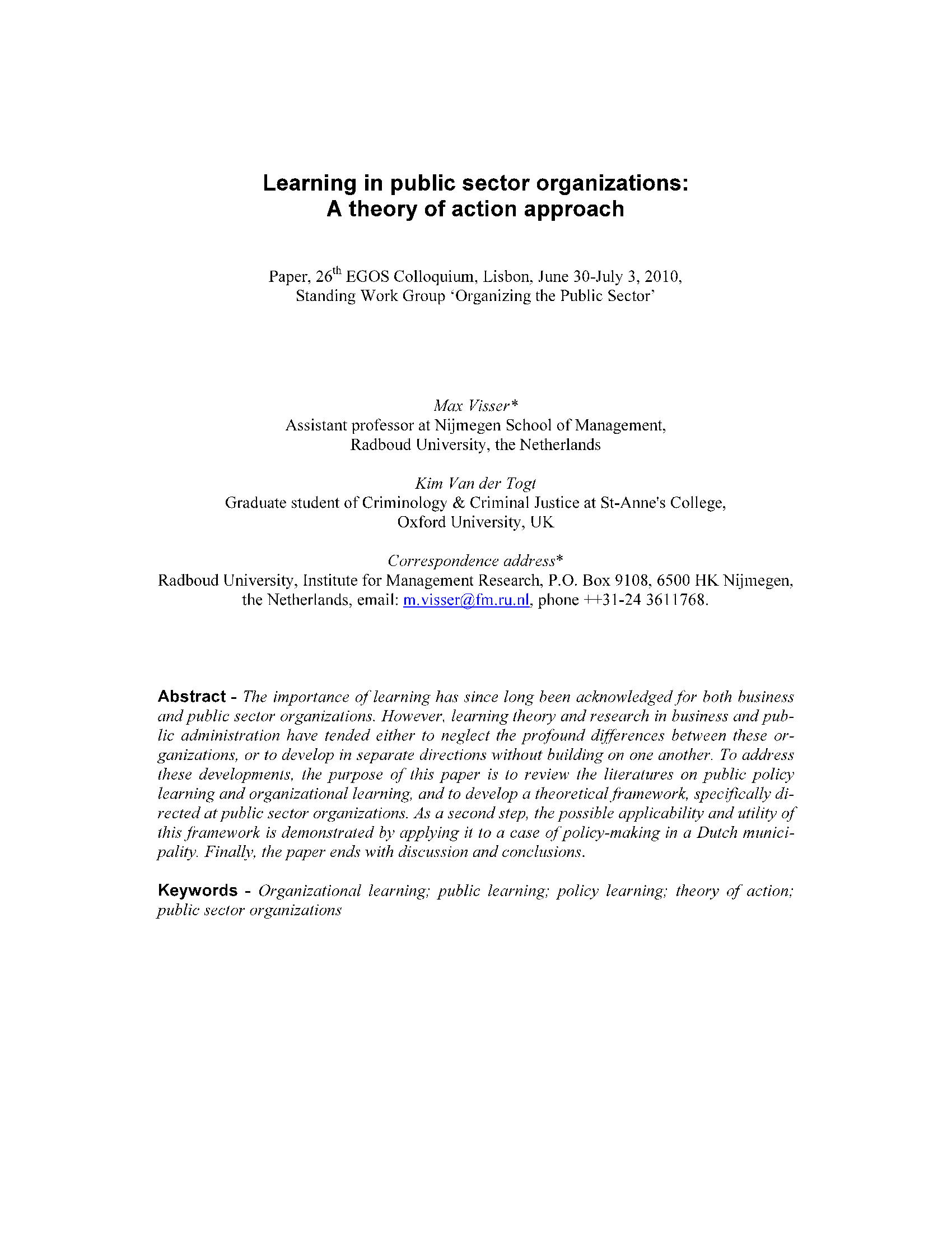 Learning in public sector organizations 19