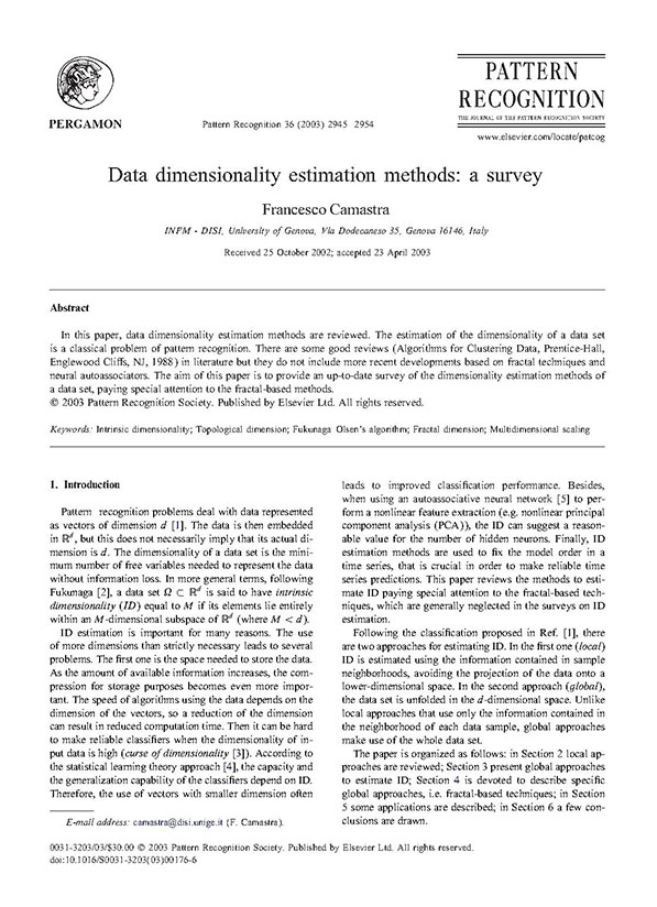 Data dimensionalityestimation methods: a survey