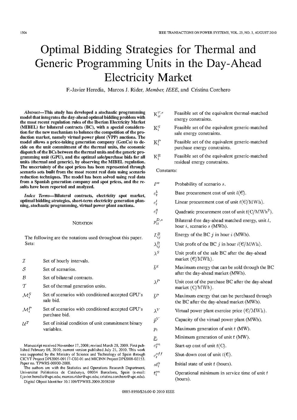 Optimal Bidding Strategies for Thermal and Generic Programming Units in the Day-Ahead  Electricity Market