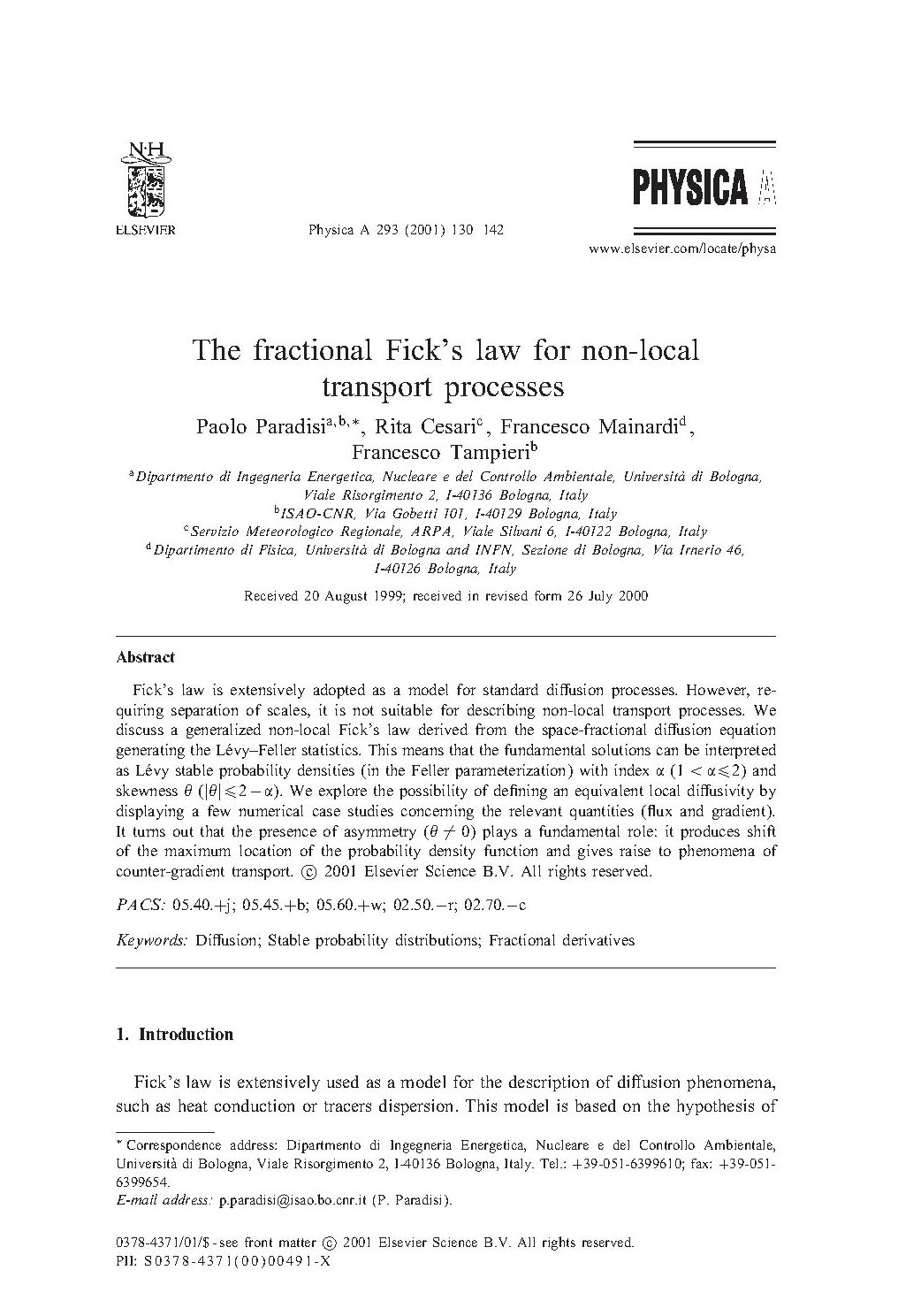 The fractional Fick’s law for non-local transport processes